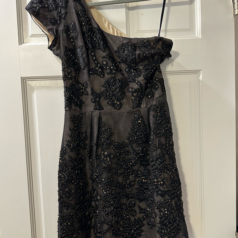 French Connection Elegant Black One-Shoulder Dress with Beaded Design